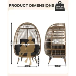 Oversize Wicker Egg Chair Outdoor With Steel Frame, Egg Basket Lounge Chair With 4 Cushions, Egg-Shaped Chair For Patio, Porch, Backyard -Furniture GUEST d6bc5c1c 10e5 4f49 9cb7 f7341e192063