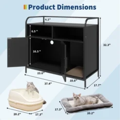 Cat Litter Box Enclosure With Metal Frame And Dual Storage Shelves, Modern Hidden Litter Box Furniture Indoor Cat House, Side Table Style,Black -Furniture GUEST d74e926f 3716 4714 93f6 45822617edb1