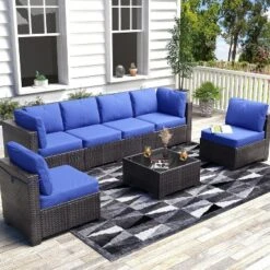 Patio Furniture Set 7 Pieces Outdoor Rattan With Detachable Soft Cushions Patio Conversation Sets Waterproof Patio Sectional Sofa With Glass Top Table -Furniture GUEST d7a3a95f 8b54 4663 bbf5 0f1597dd3f04