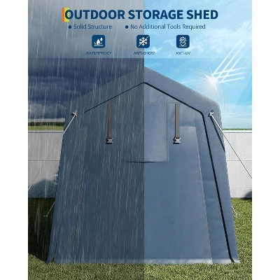 Storage Shed, Portable Carport 7x12FT - Outdoor With Roll-up Zipper Door, Windows, Waterproof Tarp For Motorcycle, Bike, Garden Tools 5 Storage Shed, Portable Carport 7x12FT - Outdoor With Roll-up Zipper Door, Windows, Waterproof Tarp For Motorcycle, Bike, Garden Tools - Image 3
