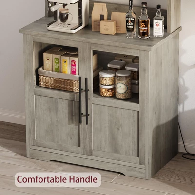 Bakers Rack With Storage Cabinet, Microwave Stand With Power Outlets, Farmhouse Bakers Rack With Thick Table Top, Small Kitchen Pantry For Kitchen 5 Bakers Rack With Storage Cabinet, Microwave Stand With Power Outlets, Farmhouse Bakers Rack With Thick Table Top, Small Kitchen Pantry For Kitchen - Image 3