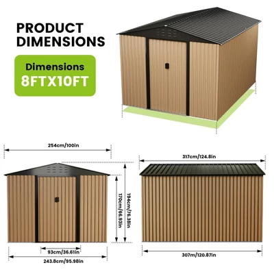 Metal Garden Shed,Outdoor Storage Shed, Outdoor Metal Utility Tool Storage Shed With Door Lock, Waterproof Roofs, For Garden Patio,Brown 7 Metal Garden Shed,Outdoor Storage Shed, Outdoor Metal Utility Tool Storage Shed With Door Lock, Waterproof Roofs, For Garden Patio,Brown - Image 5