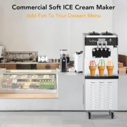 Commercial Ice Cream Machine - 3 Flavor Soft Serve Maker With LED Display, 7.9Gal/Hour Output, Auto Cleaning System For Shops, Restaurants & Home Use