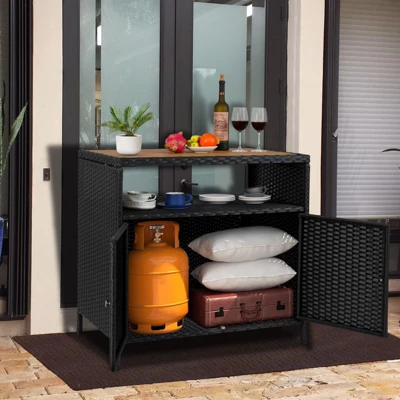 Outdoor Storage Cabinet With Doors - Weatherproof Rattan Patio Storage Box & Bar Table 8 Outdoor Storage Cabinet With Doors - Weatherproof Rattan Patio Storage Box & Bar Table - Image 6