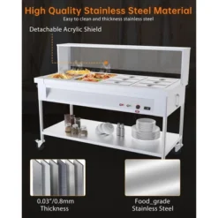 Commercial Food Warmer - 1500W Electric Steam Table With Acrylic Guard, 12-Pan Stainless Steel, (110V)