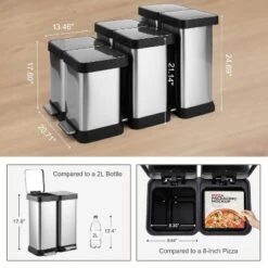 2x6.6 Gal (2x25L) Trash Can, Stainless Steel 2 Compartments Trash Can With Recycling Bin, Soft-Close Lid, Step-on Garbage Bin (No Inner Buckets) -Furniture GUEST da6a1445 24f3 4dd4 a008 fc6aedcb6b21