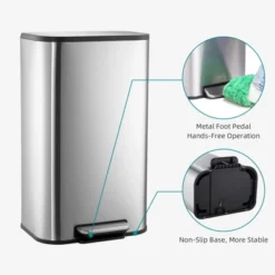 8 Gallon Kitchen Trash Can With Lid, Stainless Steel Garbage Can With Foot Pedal & Removable Inner Bucket, Rectangular Step On Waste Bin (Silver, 30L) -Furniture GUEST db2c696a 510c 426a a391 3b7d5d9d94b3