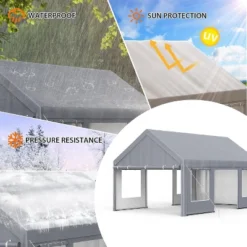 Carport, Portable Garage - 13x20 Ft Heavy Duty Galvanized Steel Canopy With All-Season Cover, 4 Roll-Up Doors & Windows (Grey) -Furniture GUEST dbd0cd57 da11 4d66 a928 ad3bfd380487