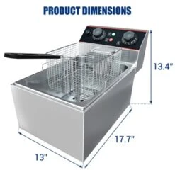 Dual-Tank Commercial Deep Fryer, Stainless Steel Countertop Fryer Machine With Baskets And Lids
