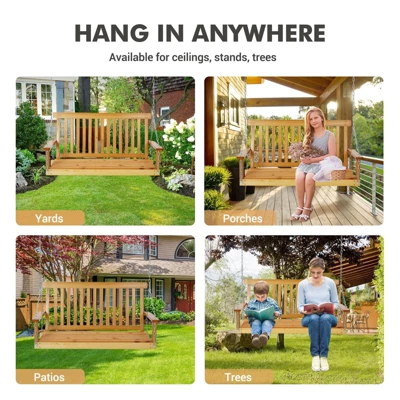 48in Heavy Duty Porch Swing - 440lb Capacity Outdoor Wooden Swing With Hanging Chains Ordinary Model, Rustic Natural Finish 6 48in Heavy Duty Porch Swing - 440lb Capacity Outdoor Wooden Swing With Hanging Chains Ordinary Model, Rustic Natural Finish - Image 4