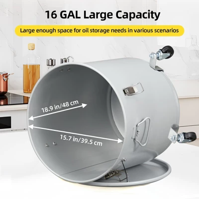 Grease Bucket, 10 Gallon Heavy Duty Fryer Oil Container - Lid/Lock Clips/Wheels, Food Grade Anti-Rust (Kitchen/Food Truck) 4 Grease Bucket, 10 Gallon Heavy Duty Fryer Oil Container - Lid/Lock Clips/Wheels, Food Grade Anti-Rust (Kitchen/Food Truck) - Image 2