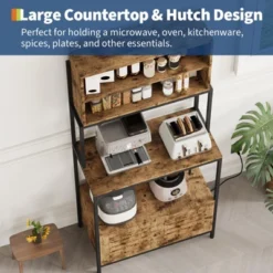 Kitchen 5 Tier Bakers Rack, Standing Coffee Bar Microwave Stand Rack With Power Outlet And Storage Cabinet Shelves, Brown 12 Kitchen 5 Tier Bakers Rack, Standing Coffee Bar Microwave Stand Rack With Power Outlet And Storage Cabinet Shelves, Brown -Furniture GUEST dcc50494 2c31 4d98 8a61 3bc810793e65