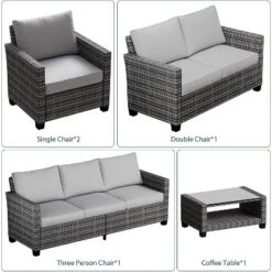 Patio Furniture Sets 6 Pieces, PE Wicker Modern Patio Conversation Set With Storage Cushions -Furniture GUEST dcd3a4e8 9c69 404c b001 00808dec742c