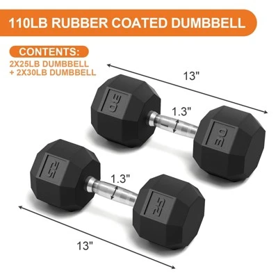 TROPOW Black PVC Hex Dumbbell Set ¨C 100LB (5/10/15/20LB X2) & 110LB (25/30LB X2) For Home Gym, Strength Training & Full-Body Workout 5 TROPOW Black PVC Hex Dumbbell Set ¨C 100LB (5/10/15/20LB X2) & 110LB (25/30LB X2) For Home Gym, Strength Training & Full-Body Workout - Image 3