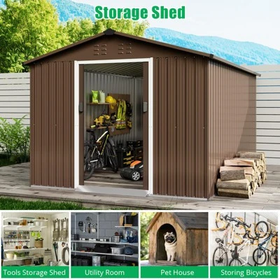 TROPOW 8x12 FT Outdoor Storage Shed, Metal Garden Shed With Lockable Door,and Sloped Roof, Utility Metal Tool Storage Sheds For Backyard, Brown 8 TROPOW 8x12 FT Outdoor Storage Shed, Metal Garden Shed With Lockable Door,and Sloped Roof, Utility Metal Tool Storage Sheds For Backyard, Brown - Image 6