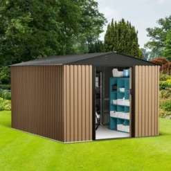 Metal Garden Shed,Outdoor Storage Shed, Outdoor Metal Utility Tool Storage Shed With Door Lock, Waterproof Roofs, For Garden Patio,Brown 17 Metal Garden Shed,Outdoor Storage Shed, Outdoor Metal Utility Tool Storage Shed With Door Lock, Waterproof Roofs, For Garden Patio,Brown -Furniture GUEST dd6fbdc1 97bb 434e 80cc 857edc1d65eb