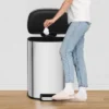 13.2 Gal/50L D-Shape Trash Can, Step-On Stainless Steel Garbage Can, Soft-Close Lid, Anti-Fingerprint Surface, Recycling Bin