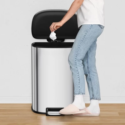 13.2 Gal/50L D-Shape Trash Can, Step-On Stainless Steel Garbage Can, Soft-Close Lid, Anti-Fingerprint Surface, Recycling Bin 3 13.2 Gal/50L D-Shape Trash Can, Step-On Stainless Steel Garbage Can, Soft-Close Lid, Anti-Fingerprint Surface, Recycling Bin