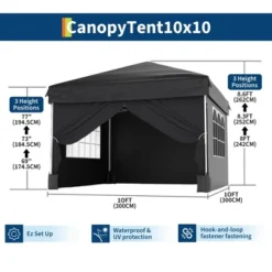 10'x10' Easy Pop Up Canopy Tent With 4 Detachable Window Sidewalls - Waterproof Outdoor Portable Canopy With Carry Bag & Guy Lines -Furniture GUEST df7705f2 3a4d 45bf bdb9 2812955760bb