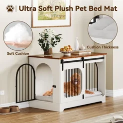 Dog Crate Furniture, 39.4" Dog Kennel For Dogs Up To 70 Lb, With Bed Mat, Heavy-Duty Dog Cage End Table, Three Doors Dog House, White/Brown 15 Dog Crate Furniture, 39.4" Dog Kennel For Dogs Up To 70 Lb, With Bed Mat, Heavy-Duty Dog Cage End Table, Three Doors Dog House, White/Brown -Furniture GUEST df7ae45d 30d8 4936 a225 769356e58b96