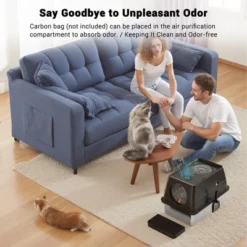 Large Stainless Steel Enclosed Cat Litter Box With Lid, Metal Kitty Litter Box With Flip Cover, Removable Top And Litter Scooper, 17.32''