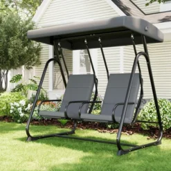2 Person Porch Swing Chair, Heavy Duty Outdoor Patio Swing Glider With Adjustable Canopy & Removable Cushions, Independent Swing Chairs -Furniture GUEST e13183b6 f3e0 49ea a749 8de6e9da7103
