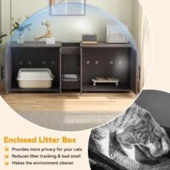 55" Cat Litter Box Enclosure Furniture, 3-in-1 Hidden Litter Cabinet With Barn Doors & Double Rooms For 2 Cats, Wooden Pet Furniture , Brown 12 55" Cat Litter Box Enclosure Furniture, 3-in-1 Hidden Litter Cabinet With Barn Doors & Double Rooms For 2 Cats, Wooden Pet Furniture , Brown -Furniture GUEST e15dee34 4e70 4636 bb15 2f18ebde7e58