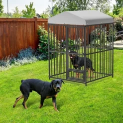Dog Kennel, 4X4x6FT Large Outdoor Dog Kennel With UV-Resistant Roof & Swivel Feeder - Heavy Duty For Medium/Large Dogs -Furniture GUEST e1f9d648 2ca7 454b b08e 864c46907f20