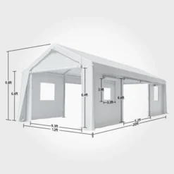 Portable Garage, Carport Canopy - 12x20 FT Heavy Duty With 6 Doors, Waterproof All-Season Shelter For Trucks, Boats (White) -Furniture GUEST e25243a2 6dd0 4b43 bdc5 8c7cb00f34e4