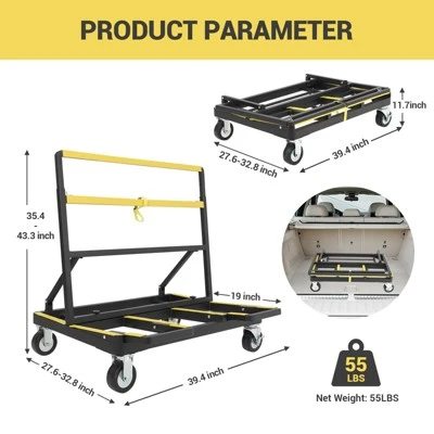 Heavy Duty Drywall Cart - 2200LB Capacity Folding Panel Dolly With Extendable Deck & Swivel Casters For Sheetrock, Plywood, Glass Transportation 4 Heavy Duty Drywall Cart - 2200LB Capacity Folding Panel Dolly With Extendable Deck & Swivel Casters For Sheetrock, Plywood, Glass Transportation - Image 2