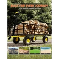 3-in-1 Heavy-Duty Steel Garden Cart, Garden Wagon,with 10 Inch All-Terrain Tires And Removable Mesh Side Panels,180°Rotating Handle,Metal Yard -Furniture GUEST e3e04b32 3b30 4375 8f29 eee18ce238a5