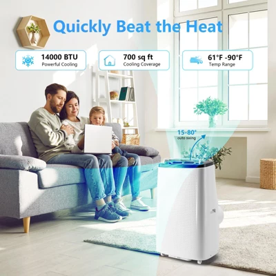 14,000 BTU Portable Air Conditioners, 750 Sq Ft Coverage, 4-in-1 Function,Dual Motor With Dehumidifier & Remote, Ideal For Large Rooms & Campers 3 14,000 BTU Portable Air Conditioners, 750 Sq Ft Coverage, 4-in-1 Function,Dual Motor With Dehumidifier & Remote, Ideal For Large Rooms & Campers