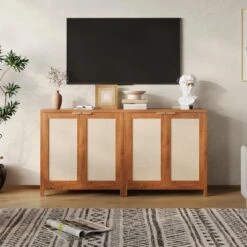 Farmhouse Buffet Cabinet With Rattan Doors - Storage Sideboard With Adjustable Shelves For Dining Room, Kitchen & Entryway -Furniture GUEST e6017c5c 0741 4702 930e 700f374db9f0