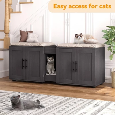 55" Cat Litter Box Enclosure Furniture, 3-in-1 Hidden Litter Cabinet With Barn Doors & Double Rooms For 2 Cats, Wooden Pet Furniture , Brown 9 55" Cat Litter Box Enclosure Furniture, 3-in-1 Hidden Litter Cabinet With Barn Doors & Double Rooms For 2 Cats, Wooden Pet Furniture , Brown - Image 7
