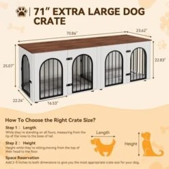 71" Large Dog Crate Furniture For 2 Dogs, Wooden Double Dog Crate With Door, Indoor Dog Kennel TV Stand With Divider And Cushion For Large Medium Dogs -Furniture GUEST e6be750c 6a6e 44a8 956f a7a77aa14b17
