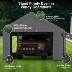 Carport, 12x20ft Heavy Duty Portable Garage - 4 Doors + 4 Windows, Reinforced Steel Poles, UV Resistant Waterproof Tarp For Car Truck Boat -Furniture GUEST e6e0b16d 61dd 40bd bc06 a05ee2e992a2