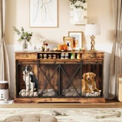 63'' Extra Large Double Dog Crate With Removable Divider, Heavy Duty Dog Kennel Furniture With 2 Drawers, Indoor Decorative Pet Cage TV Stand -Furniture GUEST e71de781 903d 4f26 893f c6224a4ab868