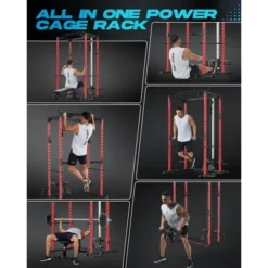 Power Rack, Squat Rack With LAT Pulldown & Low Row - 1200LBS Home Gym Cage With J-Hooks, Pull Up Bar, Weight Rack For Strength Training