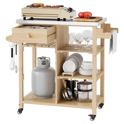 TROPOW Solid Wood Outdoor Grill Cart ¨C Stainless Steel Top Kitchen Island With Lockable Wheels For Patio/Garden (Natural Wood Color) 11 TROPOW Solid Wood Outdoor Grill Cart ¨C Stainless Steel Top Kitchen Island With Lockable Wheels For Patio/Garden (Natural Wood Color) - Image 9
