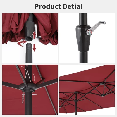 15FT Extra Large Rectangular Patio Umbrella, Outdoor Double Sided Rectangular Market Umbrella With Stand, With Base, Heavy Duty Cantilever Design 6 15FT Extra Large Rectangular Patio Umbrella, Outdoor Double Sided Rectangular Market Umbrella With Stand, With Base, Heavy Duty Cantilever Design - Image 4