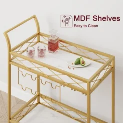 Gold Bar Cart 2-Tier With Wheels, Gold Serving Cart With Wine Rack & Glass Holders For Living Room, Kitchen, Dining -Furniture GUEST e7f4563e 3dc4 46e7 867b 2b6aa64868f6