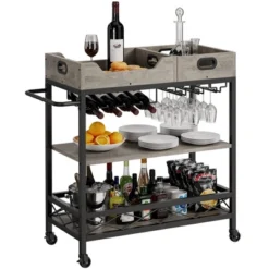TROPOW 2-Portable-Tray Home Bar Cart | 3-Tier Rolling Bar Cart With Wheels, Wine Rack & Glass Holder -Furniture GUEST e8b38658 3232 40b4 9ba6 4718ac8af858