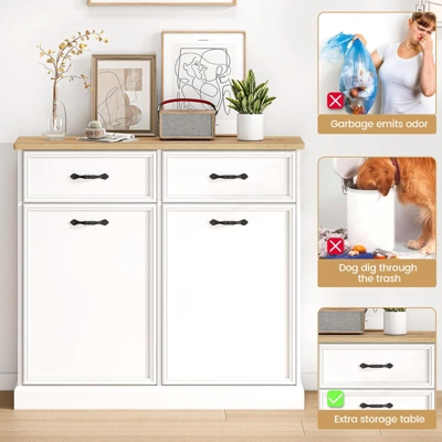 Trash Cabinet Tilt Out, Hidden Trash Can Cabinet Storage Holder, Freestanding Pet-Proof Garbage Can Cabinet For Kitchen Dining Living 6 Trash Cabinet Tilt Out, Hidden Trash Can Cabinet Storage Holder, Freestanding Pet-Proof Garbage Can Cabinet For Kitchen Dining Living - Image 4