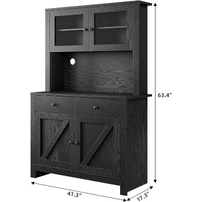 TROPOW Kitchen Pantry Cabinet With Microwave Stand, Freestanding Hutch Cabinet With Buffet Cupboard, Tall Kitchen Cabinets With Adjustable Shelves 3 TROPOW Kitchen Pantry Cabinet With Microwave Stand, Freestanding Hutch Cabinet With Buffet Cupboard, Tall Kitchen Cabinets With Adjustable Shelves