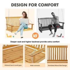 48in Heavy Duty Porch Swing - 440lb Capacity Outdoor Wooden Swing With Hanging Chains Ordinary Model, Rustic Natural Finish 19 48in Heavy Duty Porch Swing - 440lb Capacity Outdoor Wooden Swing With Hanging Chains Ordinary Model, Rustic Natural Finish -Furniture GUEST e995ef6e 7903 4d15 a02a 0351af958659