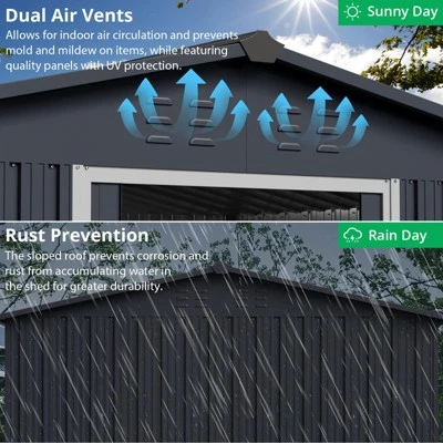 TROPOW 8x15 FT Outdoor Storage Shed, Metal Garden Shed With Lockable Door, And Sloped Roof, Utility Metal Tool Storage Sheds For Backyard, Gray 8 TROPOW 8x15 FT Outdoor Storage Shed, Metal Garden Shed With Lockable Door, And Sloped Roof, Utility Metal Tool Storage Sheds For Backyard, Gray - Image 6