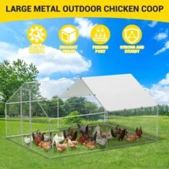Chicken Coop, Heavy Duty Chicken Coop - 9.8¡Á13.1¡Á6.6FT Large Metal Poultry Cage With Waterproof UV Cover For Backyard Farm