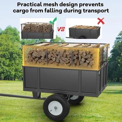 Heavy Duty 750 Lbs Capacity Mesh Steel Garden Cart 17 Cu Ft ATV Dump Trailer With Removable Sides, Pneumatic Tires, Yard Cart For Hauling Firewood 6 Heavy Duty 750 Lbs Capacity Mesh Steel Garden Cart 17 Cu Ft ATV Dump Trailer With Removable Sides, Pneumatic Tires, Yard Cart For Hauling Firewood - Image 4