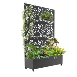 Privacy Screen With Planter Box, 72" H X 47" W Outdoor Privacy Screens And 3-Panels, Garden Decorative Planter Box With Trellis -Furniture GUEST eae01535 f1a4 486e 9e97 55156f8488e4