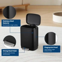 Bathroom Trash Can With Lid, Stainless Steel Kitchen Trash Can With 12 Liter, Soft Close Step-On Pedal, Fingerprint-Resistant Finish For Kitchen -Furniture GUEST eba66da4 9f1a 4d16 b0d1 45bfd5c87d1d
